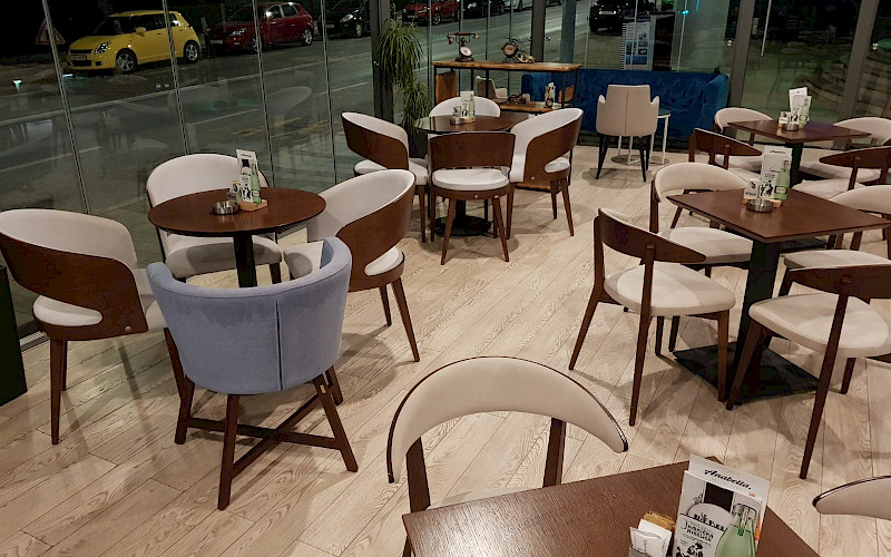 Stolica EMA, fotelja RONDO, fotelja RODA, postolje mod.110q, ploča Lux wood